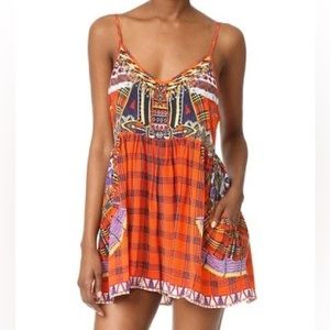 Camilla XS Red Orange Silk Embellished Checkmate Romper